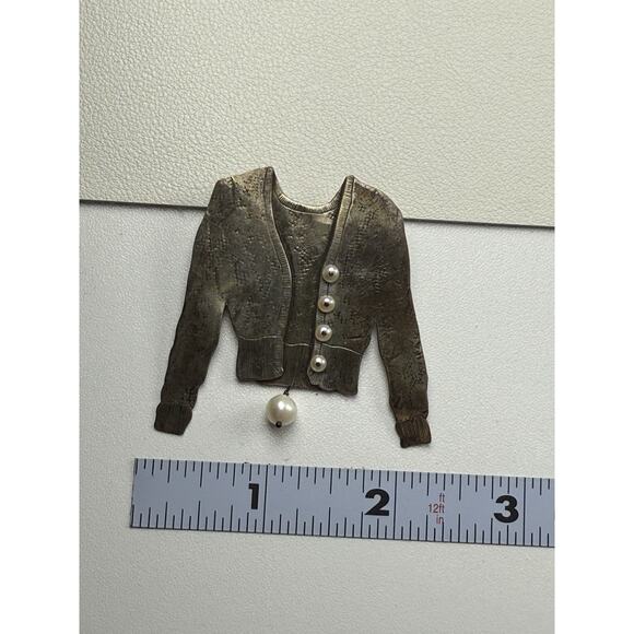 Signed C. Vintage Sterling Silver Brooch Sweater Real Pearls - Picture 2 of 8